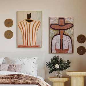 OEM ODM Ensemble de 2 figurines en acrylique, Peintures abstraites de cow-boy du Far West, Art mural vintage de couple sans visage, Décoration sur toile texturée - Product Image 1