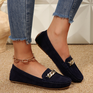 Mocasines Azul Marino para Mujer, Novedad 2025, con Decoración de Cadena Dorada, Zapatos Planos Cómodos para Uso Diario y de Oficina - Product Image 3