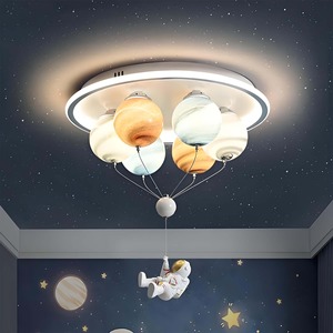 Lampada da <span class=keywords><strong>Soffitto</strong></span> LED Moderna a Tema Pianeti e Cartoni Animati per Cameretta Bambini, con Mongolfiera e Piccolo Astronauta - Product Image 2