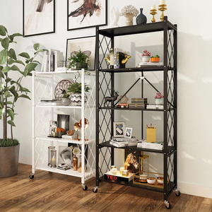 Foldable 4 Tier Heavy Duty Rack Metal Shelf Kitchen <strong>Shelving</strong> 4-Shelf Household Adjustable <strong>Folding</strong> Shelves - Product Image 6