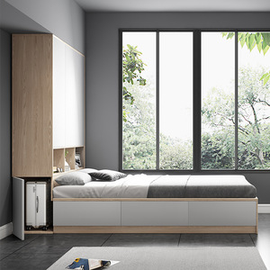 Ensemble de meubles de chambre à coucher moderne, écologique et durable avec panneaux personnalisés, rangement en bois, lit, armoire, table d'appoint - Product Image 5