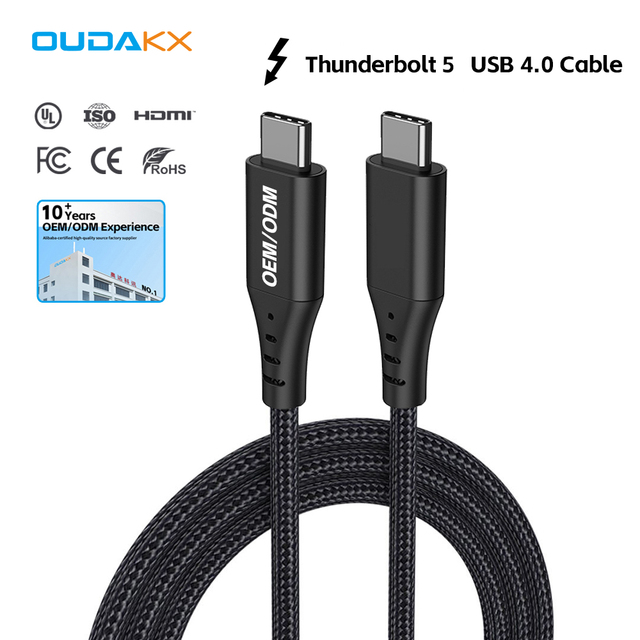 HOT Wholesale 1M Coaxial Thunderbolt 5 Cable 80Gbps 8K60hz 240W 5A Fast Charging Nylon Braided USB Type C Docking Station Laptop