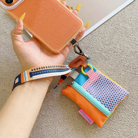 Dragonne de téléphone universelle anti-perte courte avec patchs adhésifs et petits sacs à rouge à lèvres en maille pour iPhone 18 et Samsung