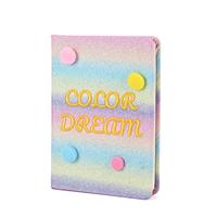 Carnet à couverture scintillante avec broderie de personnage en peluche mignon, motif cœur et visage, journal arc-en-ciel étincelant, couverture Kawaii avec pompon