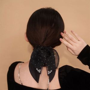 Élégant Bandeau pour Enfants de Luxe, Grand Nœud en Ruban Perlé, Anneau à Cheveux 5cm en Maille, Accessoires Capillaires en Caoutchouc de Haute Qualité - Product Image 4