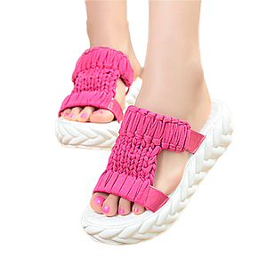 Sandales romaines pour femmes, été-automne, à plateforme souple, semelle épaisse, amortissantes, antidérapantes, massantes, à bout ouvert, dessus en coton, boucle ronde - Product Image 4
