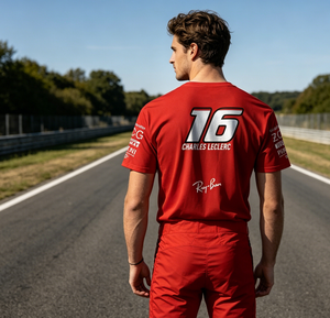 Abbigliamento da <span class=keywords><strong>uomo</strong></span> # T-Shirt da Corsa F1 Charles Leclerc 16 - 100% Poliestere, Tessuto Lavato, Logo Personalizzato Stampato, Traspirante, Asciugatura Rapida, OEM - Product Image 4