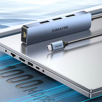 SAMZHE 5Gbps Type-C 1000Mbps Port Ethernet USB 3.0 Dock Ekspansi 4 Port Hub Splitter Adaptor RJ45 Extender Paduan Aluminium Stok
