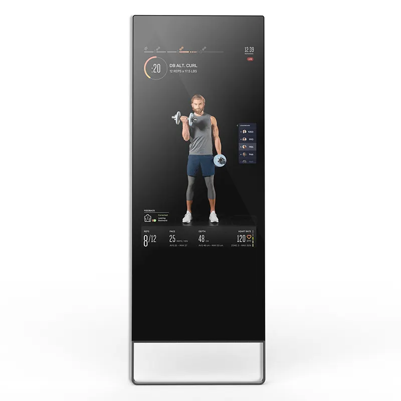 43 inch floor stand lcd display kiosk android touch screen interactive smart magic fitness mirror workout