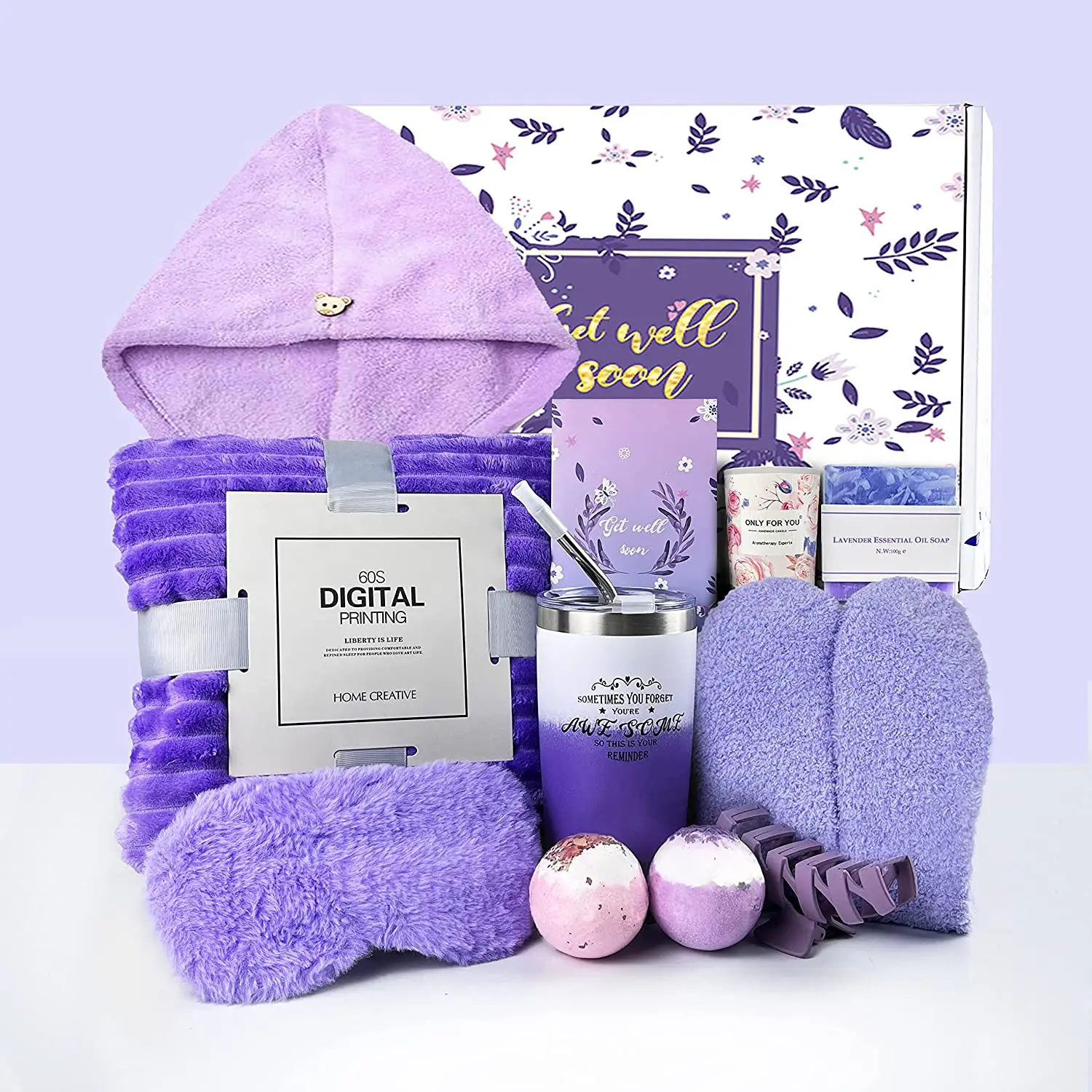 Custom gift souvenirs Lavender Purple color Relieve stress Gift Box with Blanket for female Friend Get Well Soon Gifts for Women