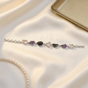 Pulsera de tenis al por mayor de plata de ley 925 con piedras geométricas de amatista natural, granate y cuarzo rosa, pulsera elegante para mujer para fiesta - Product Image 3