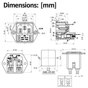 Разъем для розетки переменного тока LANZMFG IEC C14 с двойным предохранителем 4,8 мм/6,3 мм, фиксирующий защелкивающийся разъем или фланец 10A 250V A.C. - Product Image 5