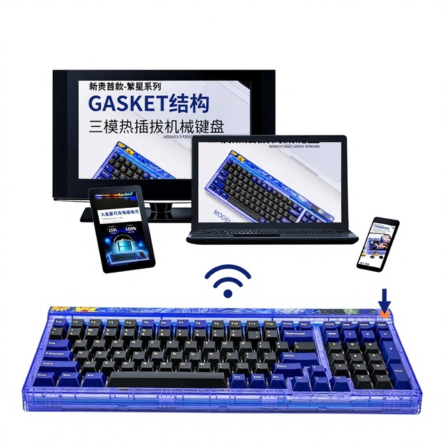 Three-mode Connection Mechanical Keyboard Hot-swappable Gasket-mounted Design 98-key Layout Transparent Custom Backlit Keyboard