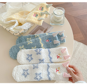 Wholesale OEM Winter Thick Warm Fuzzy <strong>Fluffy</strong> Coral Velvet Sleep <strong>Socks</strong> 3D <strong>Cute</strong> Embroidery Women Cozy <strong>Socks</strong> - Product Image 5