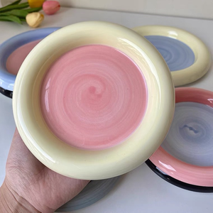 Plato Redondo <span class=keywords><strong>de</strong></span> Cerámica con Borde Grueso, Plato Creativo para Comida Occidental, Plato para Aperitivos, Vajilla Europea, Cerámica para Platos Principales, Utensilios <span class=keywords><strong>de</strong></span> Cocina - Product Image 1