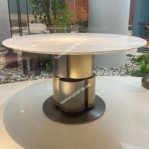 Js d64 sang trọng phòng ăn đồ nội thất nhà bếp bảng vòng với lười biếng <span class=keywords><strong>susan</strong></span> hiện đại bằng đá cẩm thạch bàn ăn tối kết hợp màu sắc kim loại cơ sở - Product Image 3