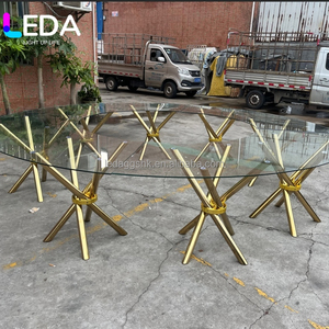 LEDA New Arrival Modern Design Furniture <b>Round</b> Tempered Glass Wedding Dining <b>Table</b> Gold Stainless Steel Dining <b>Table</b> - Product Image 1