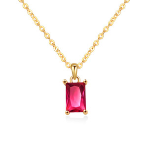 Collar con Colgante Rectangular de 12 Piedras de Nacimiento Chapado en Oro sobre Cobre, Joyería Minimalista con Piedras Preciosas para Mujer - Product Image 5