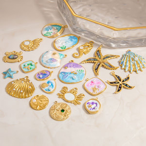 Waterproof Beach Charms 14k 18k Gold Plated 316L Stainless Steel Enamel <b>Shell</b> Charms for <b>Bracelet</b> Necklace Jewelry Making - Product Image 2