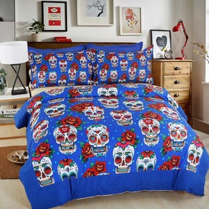 Halloween Nữ Hoàng Bộ Đồ Giường Bộ 4PC - 3D Glow Skull In Comforter Bìa Gothic Tấm & Vỏ Gối Có Thể Đảo Ngược Trang Trí Nội Thất USA Kích Thước - Product Image 2