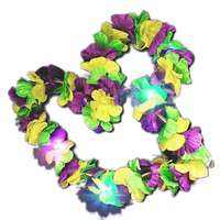Rainbow Mardi Gras Lei Light up Flower Necklace LED Hawaiian Leis para Masquerade Fat Tuesday Party