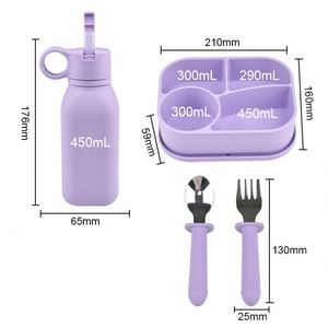 Wholesale Customization Bento <b>Box</b> <b>Set</b> Enfant School Stainless Spoon Fork Silicone Kids Lunch <b>Box</b> and Water Bottle <b>Set</b> - Product Image 4