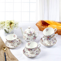 QIAN HU Logo personnalisable impression européenne porcelaine céramique porcelaine théière tasse rétro 5 pièces service à café classique traditionnel