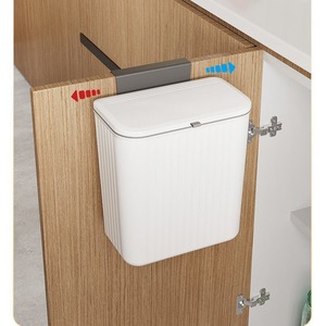 Cubo de basura verde oliva de 9L para montar en la pared con tapa para almacenamiento en gabinetes de cocina - Product Image 2