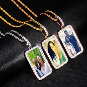 Yeni yıldönümü özelleştirilmiş fotoğraf madalya kolye ve kolye ile geri katı kare kübik zirkonya erkek halat zincir Hiphop takı - Product Image 1