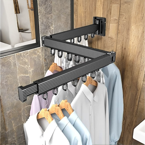 Stendibiancheria Pieghevole a 3 Pieghe con 24 Ganci, Montaggio a Parete Retrattile per Casa e Lavanderia, Stendino Estensibile RF324 - Product Image 1