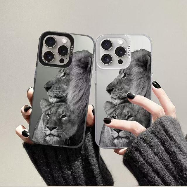 Luxury Style Lion Printing Electroplated Silver Key TPU PC Mobile Phone Case for Iphone 8 X Xr Xs 11 12 13 14 15 16 17 Pro Max