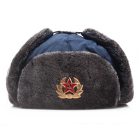 Gorro Ushanka con Insignia del Estrella Roja Soviética, Gorro de Invierno Cálido con Orejeras de Piel Sintética para Hombre