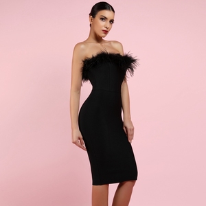 Ocstrade OEM Acceptable Nouvelle <span class=keywords><strong>Robe</strong></span> de Soirée Chic pour Femmes avec Plumes, <span class=keywords><strong>Robe</strong></span> de <span class=keywords><strong>Cocktail</strong></span> sans Bretelles pour Soirée Sexy - Product Image 2