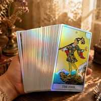 Impresión de Cartas del Tarot con Láser Brillante Personalizadas, Mazo de 78 Cartas del Tarot Holográficas con Libro de Instrucciones, Diseño Original, Juego de Oráculo Espiritual
