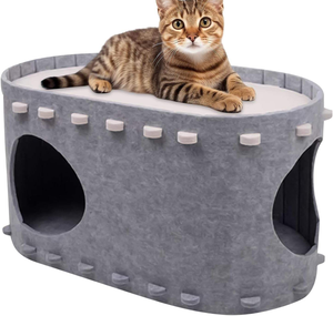 Großhandel 2024 Trendige Handgefertigte 2-in-1 Dunkelgraue Woll-Katzenhöhlen-Betten Faltbar mit Rutschfestem Boden Warme Katzenbetten für Innenräume - Product Image 1