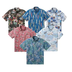 新款设计短袖新款定制印花棉夏威夷纽扣男式衬衫