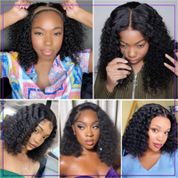 Perruques Courtes Bob Brésiliennes 100% Cheveux Humains Remy Ondulés Profonds 14 Pouces 13x4 avec Fermeture Frontale en Dentelle Transparente 180%