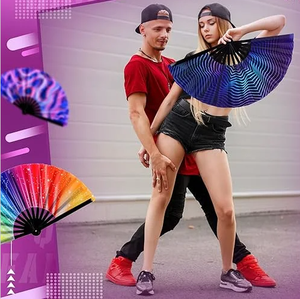 Large 33cm Painted Folding <b>Hand</b> <b>Fan</b> with Bamboo Ribs for Dance Music Festival Party Rave - Product Image 5