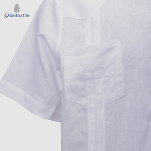 Nueva llegada de los hombres de manga corta <span class=keywords><strong>Guayabera</strong></span> cubana blanca sólida camisa de manga corta para los hombres - Product Image 3