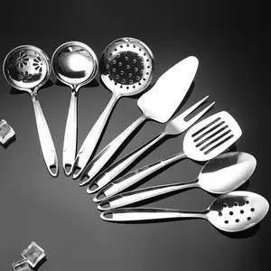 Meilleurs ustensiles pour cuillères de service en acier inoxydable ustensiles de cuisine grande cuisine en métal cuisson soupe louche petite spatule ensemble d'accessoires