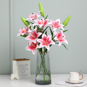 Fleur de lys artificielle Ruilisi à 4 têtes, blanche et rose foncé, en PVC souple, imperméable, pour décoration de mariage et de maison - Product Image 1