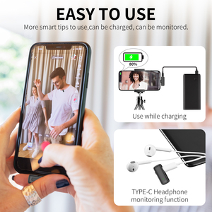 Micrófono Lavalier inalámbrico XTUGA J13 con estuche de carga tipo C/Lightning para grabación de video y <span class=keywords><strong>Vlogging</strong></span> hecho de plástico - Product Image 5