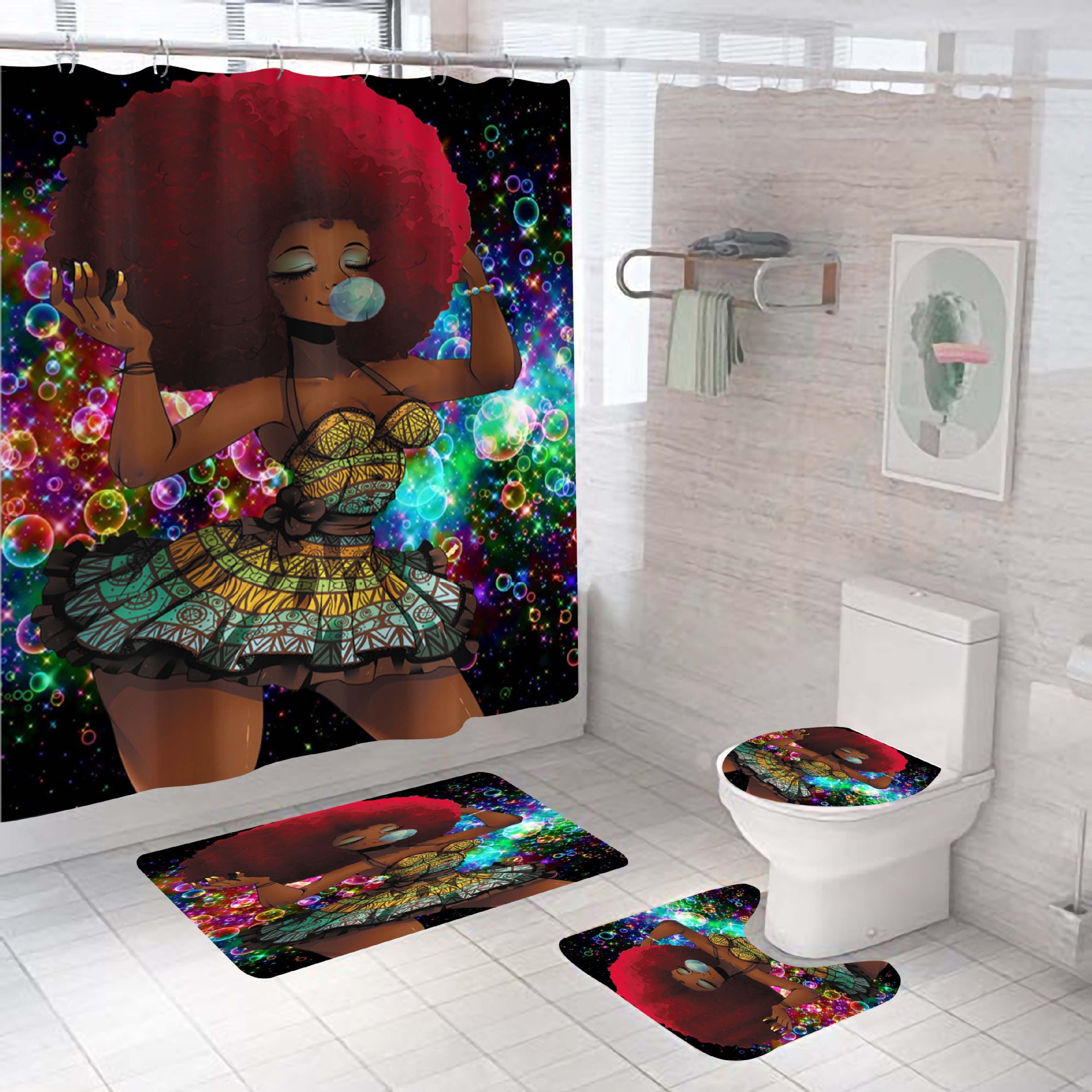 Занавеска для душа с 3d принтом, набор ковриков для ванной, Нескользящие декоративные коврики для туалета и ванной, набор водонепроницаемых занавесок для душа