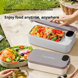 Boîte à <span class=keywords><strong>lunch</strong></span> isotherme <span class=keywords><strong>chauffante</strong></span> sans eau en acier inoxydable 304, alimentée par batterie USB, 1L, avec commande par bouton-poussoir, <span class=keywords><strong>pour</strong></span> utilisation en extérieur - Product Image 2
