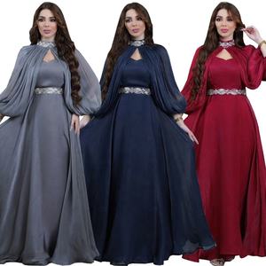 اوصل حديثًا طقم عباية من الساتان مكون من قطعتين فستان إسلامي للأعيد ماسات أنيقة قفطان تركي ملابس سهرة مغربية عباية دبي - Product Image 2