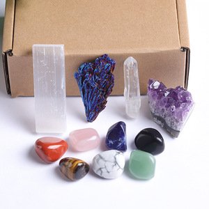 Juego de cristales curativos de Chakra espiritual al por mayor, Kit de racimo de <span class=keywords><strong>amatista</strong></span> de piedra caída con caja de regalo - Product Image 3