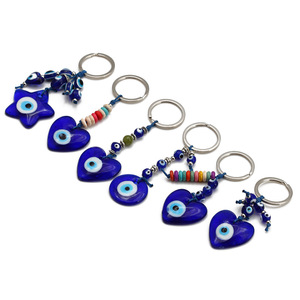 Wholesale Bohemia Lucky Turkish Greek Blue Eye Charm Pendant Car Key Chains Accessories Glass Heart Evil Eye Keychain Bag Charms