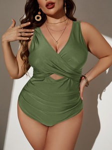 Costume da bagno intero sexy a vita alta tinta unita per donna taglie forti, <span class=keywords><strong>bikini</strong></span> alla moda per donne formose - Product Image 4