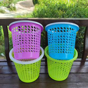 Hollow Plastic Wastebasket 8L Cylindrical Indoor Outdoor Storage Bin Mixed <b>Color</b> Big Size - Product Image 3