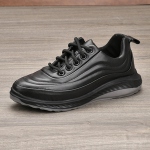 Men's Genuine Leather <b>Round</b> Toe Platform Sneakers Lace-up Rubber Outsole <b>Cushioned</b> Spring Casual Shoes Big Size - Product Image 2